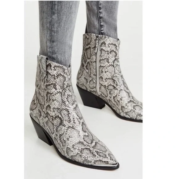 Villa Rouge Calfskin Leather Snake Print Boots. - Picture 1 of 8